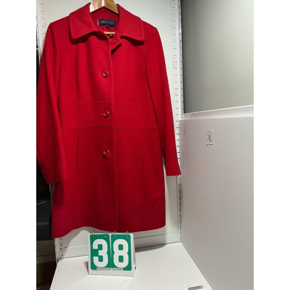 Anne Klein Womens Red Wool Blend Walker Coat‎ Button Front Empire Waist Large